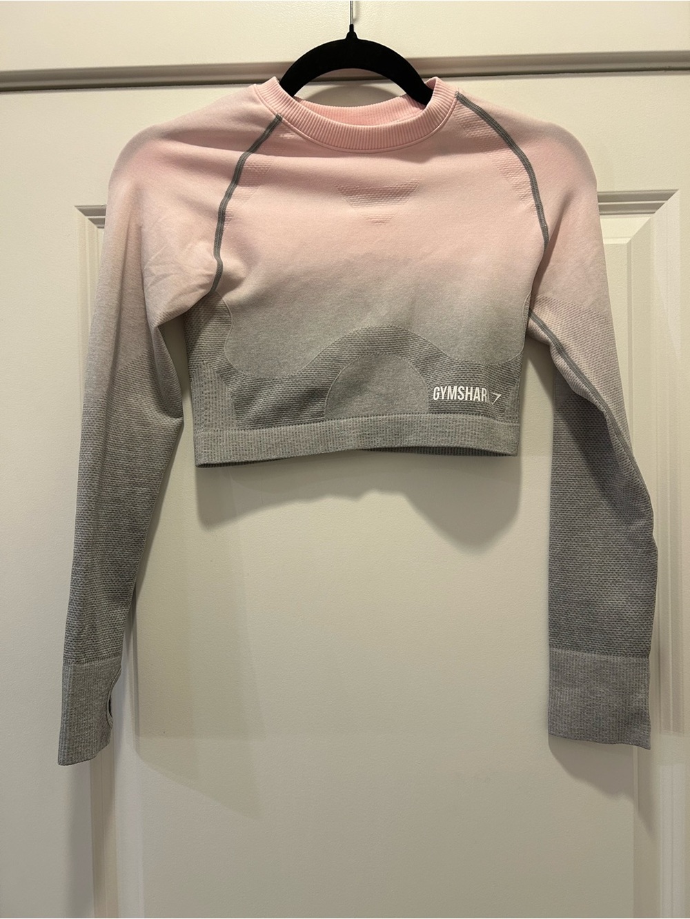 Gymshark Seamless Ombre Long Sleeve Crop Top Pink Gray Thumbholes Women’s XS/S